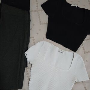 Women's Black and White Ribbed Tops
